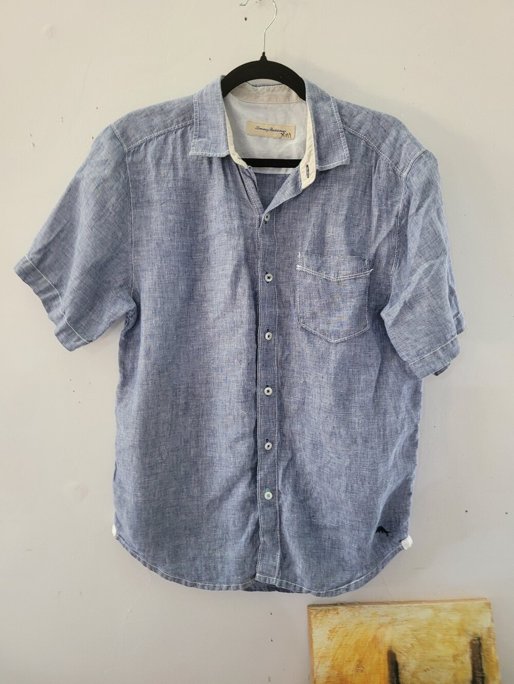 Tommy Bahama S Blue Short-Sleeve Button-Down Linen Blend Shirt